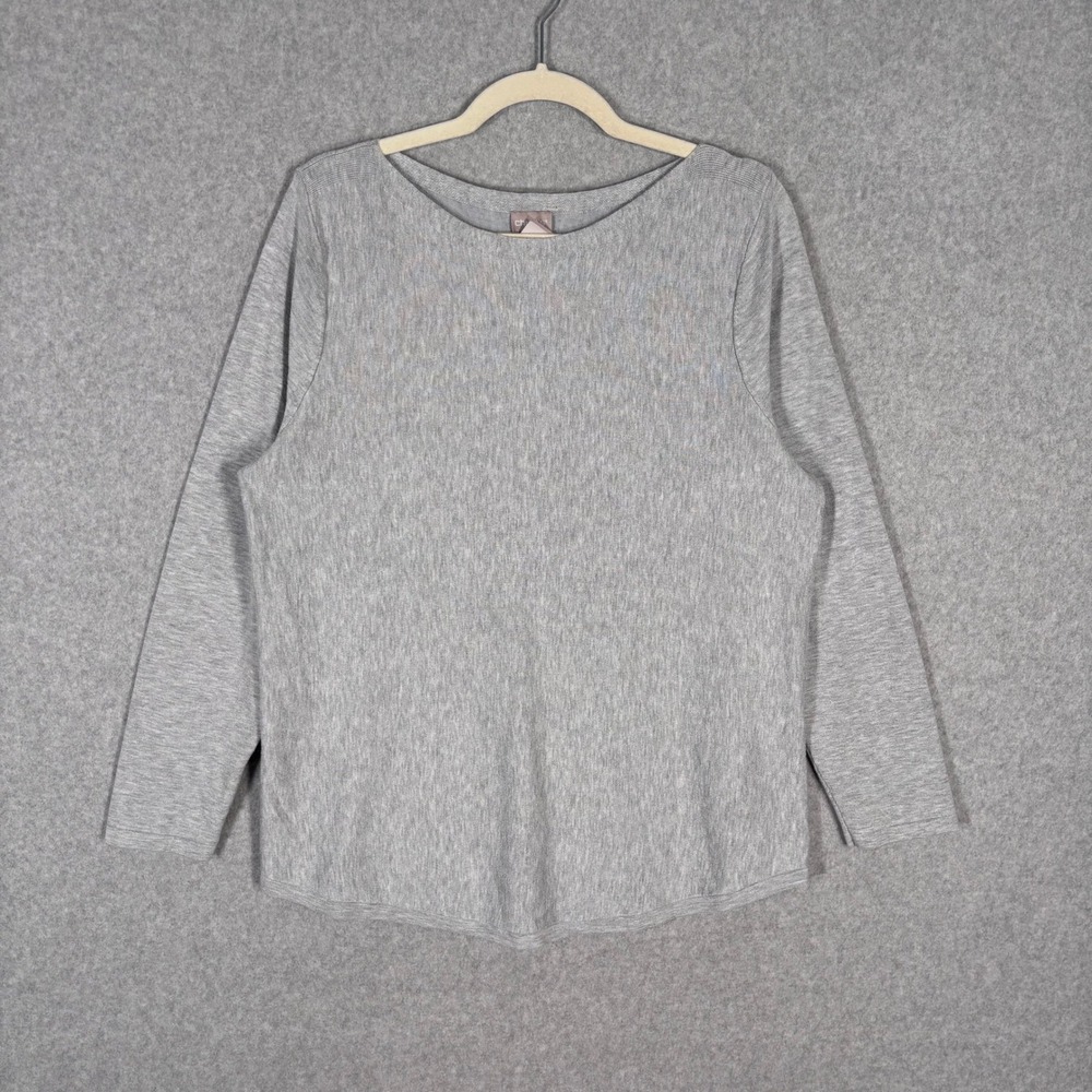 Chicos Sweater Large Gray Heathered Stretch‎ Thin Minimal Classic Nautical Boat